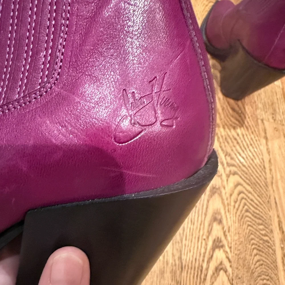 John Fluevog Fuchsia Leather Ankle Boots - Picture 6 of 9